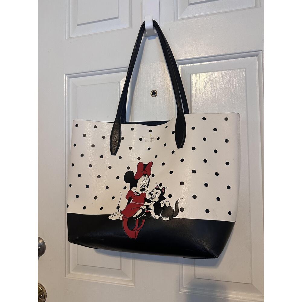 Kate Spade Tote Bag Womens Large White Leather Minnie Mouse Disney Polka Dot - Picture 3 of 13